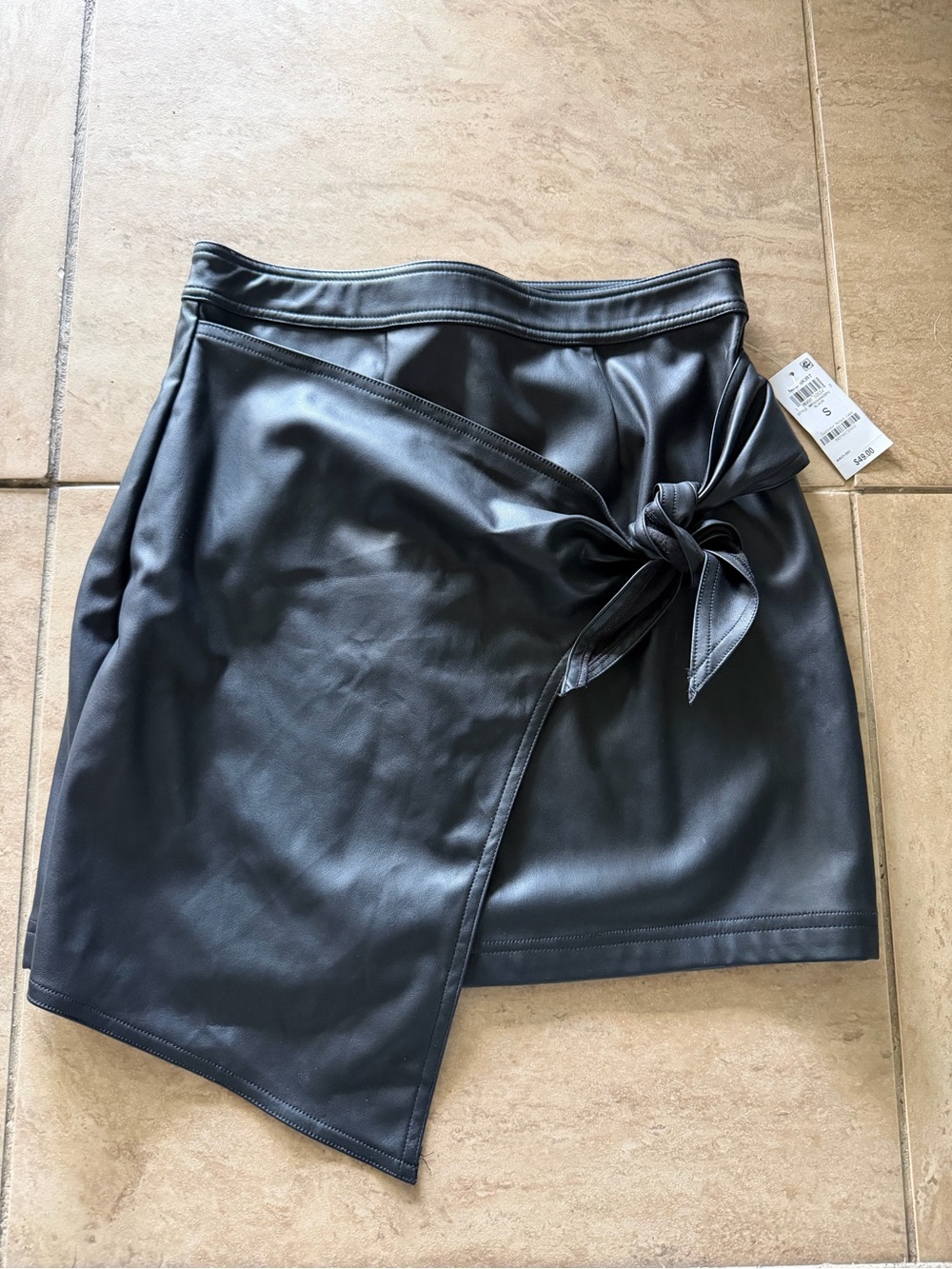 Faux Leather Black Mini Skirt with Side Tie